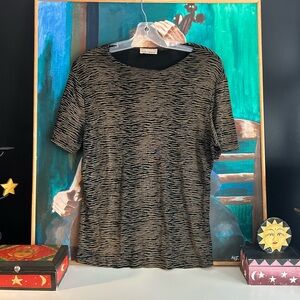 Susan Lawrence Vintage Black and Brown  Zebra Print Top Medium